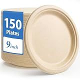 SEGLEX 150PCS 9 Inch Heavy Duty Disposable Paper Plates Set for 150 Guest,Compostable Paper Plates- BPA-Free,Suitable for Christmas,Wedding,Holiday,Party,Catering