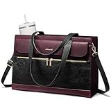 LOVEVOOK Laptop Tote for Women 15.6 Inch, PU Leather Waterproof Work Tote with Large Tumbler Pocket, Peony Embossed Textured Computer Bag, Organized Teacher Office Business Crossbody Handbag