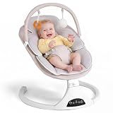 Electric Baby Swing with Remote Control,5 Speeds&Portable&Cozy(0-6M,Beige)