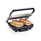 Hamilton Beach Panini Press, Sandwich Maker & Electric Indoor Grill, Upright Storage, PFAS-Free Nonstick Easy Clean Grids, Stainless Steel (25410)