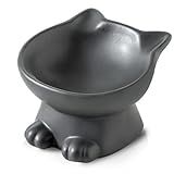 Nihow Slanted Elevated Cat Bowls: 5 Inch Ceramic Raised Cat Food Bowl for Protecting Pet's Spine - Microwave & Dishwasher Safe -Matte Black (4.5 OZ /1 PC)