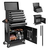 VEVOR Rolling Tool Chest, 2-in-1 Design, 5 Drawers Tool Cabinet Organizer with Detachable Top Metal Toolbox, Lock Bar, Protective Liner, and Tools Rack, Garage Storage Cabinet for Warehouse, Workshop