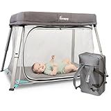 Hiccapop TravelPod Portable Crib for Baby, Lightweight, Foldable Travel Crib for Baby and Toddlers with Zippered Door, Waterproof Base & Carry Bag