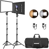 Neewer 13" Led Video Light Panel Kit, 2 Pack Dimmable Bi Color Soft Key Lighting with Tripod Stand, 8000mAh Battery, 3200~5600K CRI97+ 2400Lux for Game/Streaming/YouTube Recording/Studio Photography