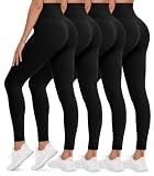 4 Pack Leggings for Women - High Waisted Tummy Control Soft No See-Through Black Yoga Pants for Athletic Workout