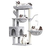Heybly Cat Tree, 39.4 Inches Tower Condo with Scratching Post, Cat Tower for Indoor Cats, Fully Wrapped Sisal Pole, Soft Platform, 2 Baskets and Dangling Toy, Light Gray HCT006SW