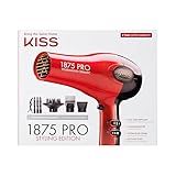 KISS 1875 Watt Pro Tourmaline Ceramic Hair Dryer, Styling Edition, 3 Heat Settings, 2 Speed Settings, Cool Shot Button, 7 Blow Dryer Accessories Included, 2-Year Warranty - Red