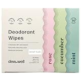 Dew Well Deodorant Wipes - On-the-Go Travel Deodorant - Fresh Mint, Rose & Cucumber Scents Body Wipes for Women - Aluminum, Paraben & Sulfate Free Mini Toiletries - 50 Count, Mint/Rose/Cucumber