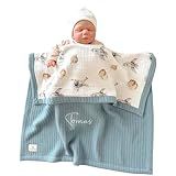 Mouliss Personalized Baby Blanket with Name – Handmade 100% Organic Cotton Newborn Gift | Custom Knit Blanket for Boys, Girls, Kids & Baby Showers