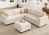 HONBAY Corduroy Modular Sectional Couch with Storage L-Shaped Sectional Couches for Living Room 6 Seater Modular Sectional Sofa, Beige