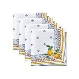 Elrene Home Fashions Capri Lemon Double-Bordered Mediterranean Spring/Summer Cloth Napkins, 17 Inches by 17 Inches, Set of 4