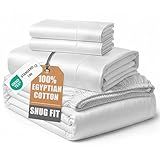 100% Egyptian Cotton Sheets King Size - Naturally Cooling & Breathable 4 Piece Silky Sateen Weave King Size Sheets Set, Ultra-Soft & Durable Hotel Luxury Sheets with 15" Snug Fit Deep Pockets - White