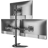 monTEK Stable Triple Monitor Stand, Free Standing Fully Adjustable Desk Mount for 3 Screen up to 17”-32” and 22lbs Capacity Each Arm, Heavy Duty Base, VESA 75x75mm/ 100x100mm