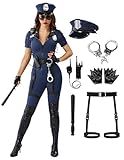 Spooktacular Creations Women Police Costume Set, Adult Cop Halloween Costumes Jumpsuit for Halloween Parties-L