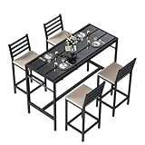 Jinrrenyi 5 Piece Outdoor Patio Bar Set, 54.7" Rectangular Counter Height High Top Bar Tables, 4 Cushioned 41" Bar Stools, Metal Bar Table and Chairs Set for Poolside, Balcony, Backyard, Porch