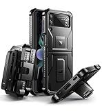Dexnor Shockproof Case for Samsung Galaxy Z Flip 3 5G,Rugged Bumper Protective Case with Foldable Kickstand, Holster Cover with 360°Rotatable Belt Clip,Black
