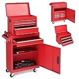 Winado 4-Drawer Rolling Tool Chest with Wheels & Lock, Tool Box with Large Storage Cabinet and Adjustable Shelf, Removable Portable Top Box for Garage, Warehouse, Factory (Red)