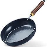 BrBrGo 11" Enameled Carbon Steel Skillet, Nonstick Frying Pan with Stay-Cool Wooden Handle, Season-Free Stir-Fry Pan, Non-Toxic PTFE & PFOA Free Cookware, Oven-Safe & All Stovetops Compatible