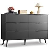 WLIVE Black Dresser for Bedroom, 47.24'' Wide 6 Drawer Wood Dresser Storage Organizer with Sturdy Metal Handle, TV Stand for 55 inch TV, Chest of Drawers for Living Room, Hallway, Closet