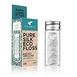TreeBird Pure Silk Eco Floss | 33yd Silk Dental Floss Spool in a Refillable Glass Dispenser | Waxed with Candelilla Wax | Mint