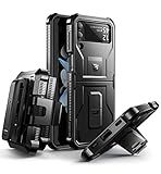 Dexnor Shockproof Case for Samsung Galaxy Z Flip 4 5G,Rugged Bumper Protective Case with Foldable Kickstand, Holster Cover with 360°Rotatable Belt Clip,Black
