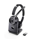 (Upgraded Version) Wireless Headset, Bluetooth Headset with Noise Cancelling Microphone, Best Headphones with Mic Mute & USB Dongle for PC/Computer/Laptop/Cell Phones/Remote Work/Call Center
