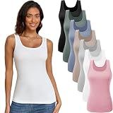 TVKSOM 7 Pack Tank Tops for Women Scoop Neck Basic Sleeveless Layering,L