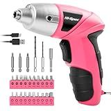 Hi-Spec Electric Screwdriver 27pc 3.6V Pink USB Small Power Screwdriver Set. Cordless & Rechargeable with Driver Bit Set