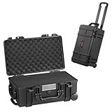 VEVOR Weatherproof Hard Case, Heavy Duty Protective Dry Box Case with Pre-cut Foam, Wheels Retractable Pull Handles for Travel, Hunt, Military, Tactical, IP67 Waterproof Case for Camera(21.7*13.4*9.5)