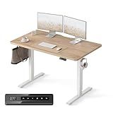 FEZIBO Standing Desk, 48 × 24 Inches Electric Height Adjustable, Sit and Stand Up, Computer Office Desk with Splice Board, White Frame/Maple TOP