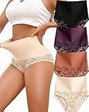 QDWQDW Shapewear for Women Tummy Control High Waisted Seamless Womens Underwear 4-Pack Sexy Lace Plus Size Panties