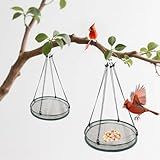 2 Pack Feeder Bird Seed Catcher Tray - Diameter Durable Outdoor Bird Feeding Platform with Adjustable Hanging Hoop and Seed Guard (Green, 16")