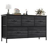 OLIXIS Dresser for Bedroom with 5 Drawers, Wide Chest of Drawers, Fabric Bedroom Dresser with Drawer Organizer, Storage Organizer Unit with Fabric Bins for Closet, Living Room, Hallway, Black Wood
