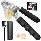 GORILLA GRIP Garlic Press and Peel Set, Heavy Duty Mincer Tool, Large Ergonomic Handle, Easily Mince and Crush Garlics, Ginger, Nuts, Seeds, Peeler Included, Peeling Cloves, Kitchen Gadgets, Black