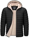 TACVASEN Puffer Jacket Men Winter Jackets Sherpa Lined Down Coats Black L