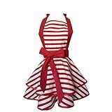 Hyzrz Lovely Handmade Cotton Retro Aprons for Women Girls Cake Kitchen Cook Apron for Mother's Gift (Red)