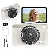 4K Digital Camera for Photography, 2026 Latest 64MP Autofocus WiFi Vlogging Camera for YouTube, 3'' 180° Flip Screen Compact Travel Cameras for Beginners with 16X Zoom, 32GB TF Card, Flash (White)