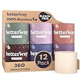 Betterway Unbleached Bamboo Toilet Paper Rolls - Eco-Friendly 3 Ply Toilet Tissue - 12 Long-Lasting Rolls - 360 Sheets/Roll - Organic, FSC Certified, Septic Safe TP - Lint-Free, PFAS-Free Bath Tissue