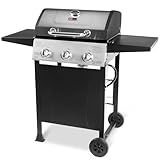 Grill Boss 3 Burner Propane Gas Grill, Portable BBQ w/Lid, Wheels & Side Shelves, Black - Grilling Accessories and Equipment for Camping, Tailgating, Outdoor Barbecue and Cooking