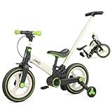 JMMD 6 in 1 Toddler Bike with Push Handle for Kids 18-60 Months, 12" Foldable Balance Bike with Training Wheels, Pedals, Brakes, Kickstand, Push Tricycle Toddler Gift & Toys for Boy & Girl