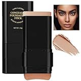 Face Foundation Stick, 2 in 1 Dual-Ended Long-Lasting Concealer Foundation Stick with Brush, Hydrating Contour Sticks Matte Korean foundation Full Coverage for Beauty Face Makeup(05#Deep wheat color)