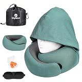 Vzpeun Travel Pillow - Hooded Neck Pillow Airplane Memory Foam Filling