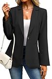 ELLEVEN Blazers for Women Business Casual Work Office Long Sleeve Lightweight Button Pockets Notched Lapel Collar Slim Fit Professional Suit Jacket Coat Outfits Padded Shoulder Black Large