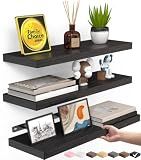 BAYKA Black Floating Shelves 15.7in, Set of 3, Wall Mount Rustic Wood Shelf