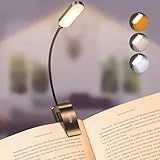 Gritin 16 LED Rechargeable Book Light for Reading in Bed- Eye Caring 3 Color Temperatures, Stepless Dimming Brightness, 80 Hrs Runtime, Lightweight Flexible Clip on Light for Book Lovers