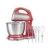 Hamilton Beach Classic Stand and Hand Mixer, 4 Quarts, 6 Speeds with QuickBurst, Bowl Rest, 290 Watts Peak Power, Red (64654)
