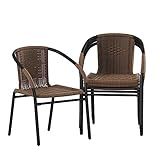 Flash Furniture Lila Modern Rattan Indoor/Outdoor Stackable Dining Chairs, Stacking Rattan Bistro Chairs for Patio or Restaurant, Set of 4, Brown