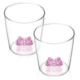 Potchen 2 Pcs Christmas Icon Glass Cups, Butterfly Icon Juice Glasses 3D Butterfly Stemless Wineglass Pink Cute Cocktail Glass Cups for Holiday Birthday Gifts Party Favors