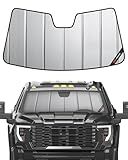 Pigenius Windshield Sun Shade for Chevy Silverado & GMC Sierra 1500/2500/3500 2019-2026 (WT, Custom, Pro Trims) - Fits All Trims 2019-2021, Non-HUD Models Only, Premium Grey Leather Finish