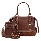 Wrangler 3Pcs Doctor Bag Set for Women, Top Handle Satchel Purse Barrel Handbags Cell Phone Purse Leather Hobo Bags WG48S-S5110BR